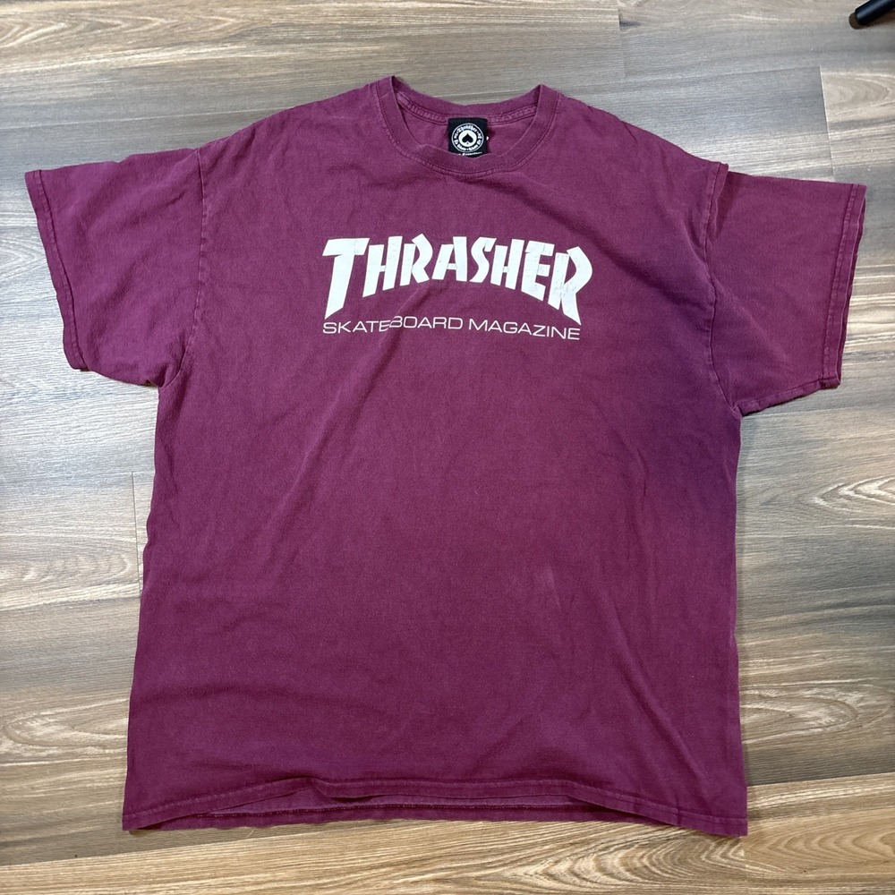 Thrasher Skateboard Magazine Logo Crew Neck T-shirt In Burgundy Size XL